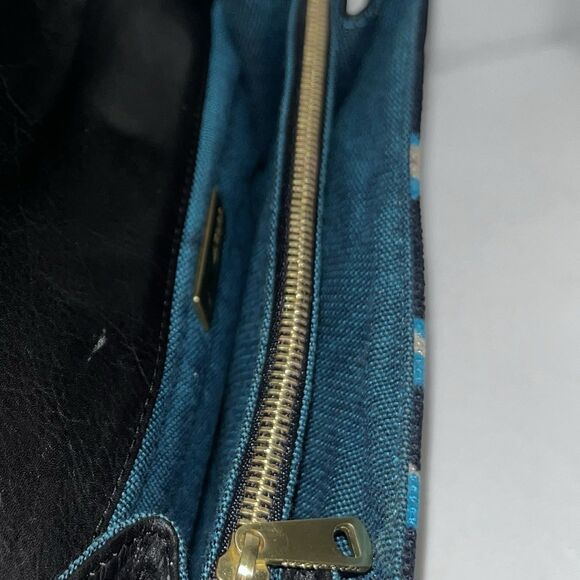 Marc Jacobs Abstract Leopard Print Corduroy Flap Clutch Blue Beige Button - Picture 8 of 16